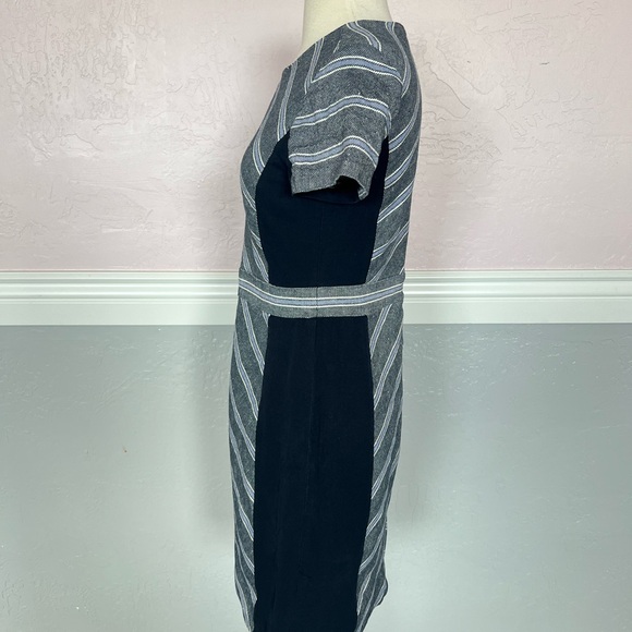 J Crew Womens Linen Striped Patchwork Back Zipped Short Sleeve Dress Blue SZ 6P - Picture 6 of 16